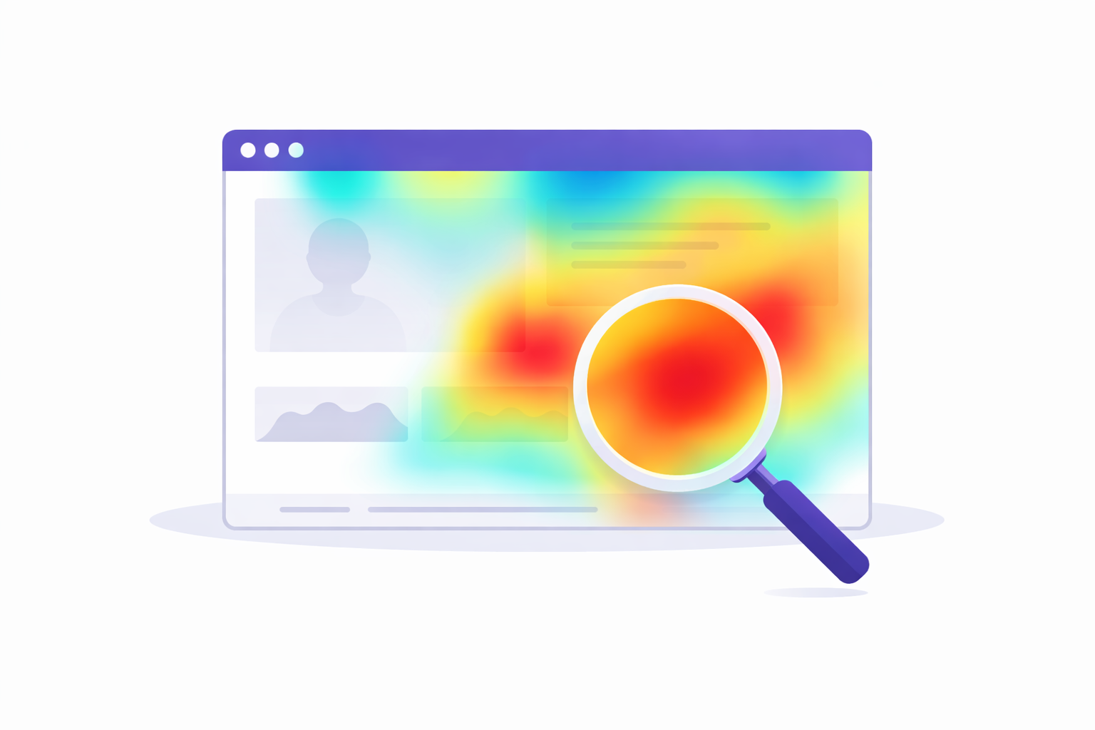 Webpage with colorful heatmap overlay showing click density patterns