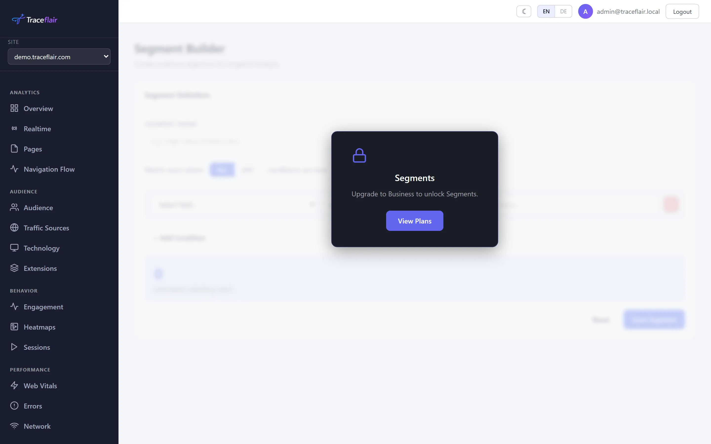 Segment builder interface with rule-based audience creation